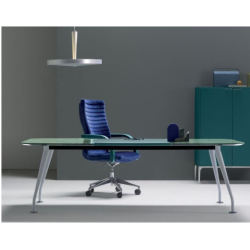 Escritorio de oficina ejecutivo rectangular de cuero con cajones