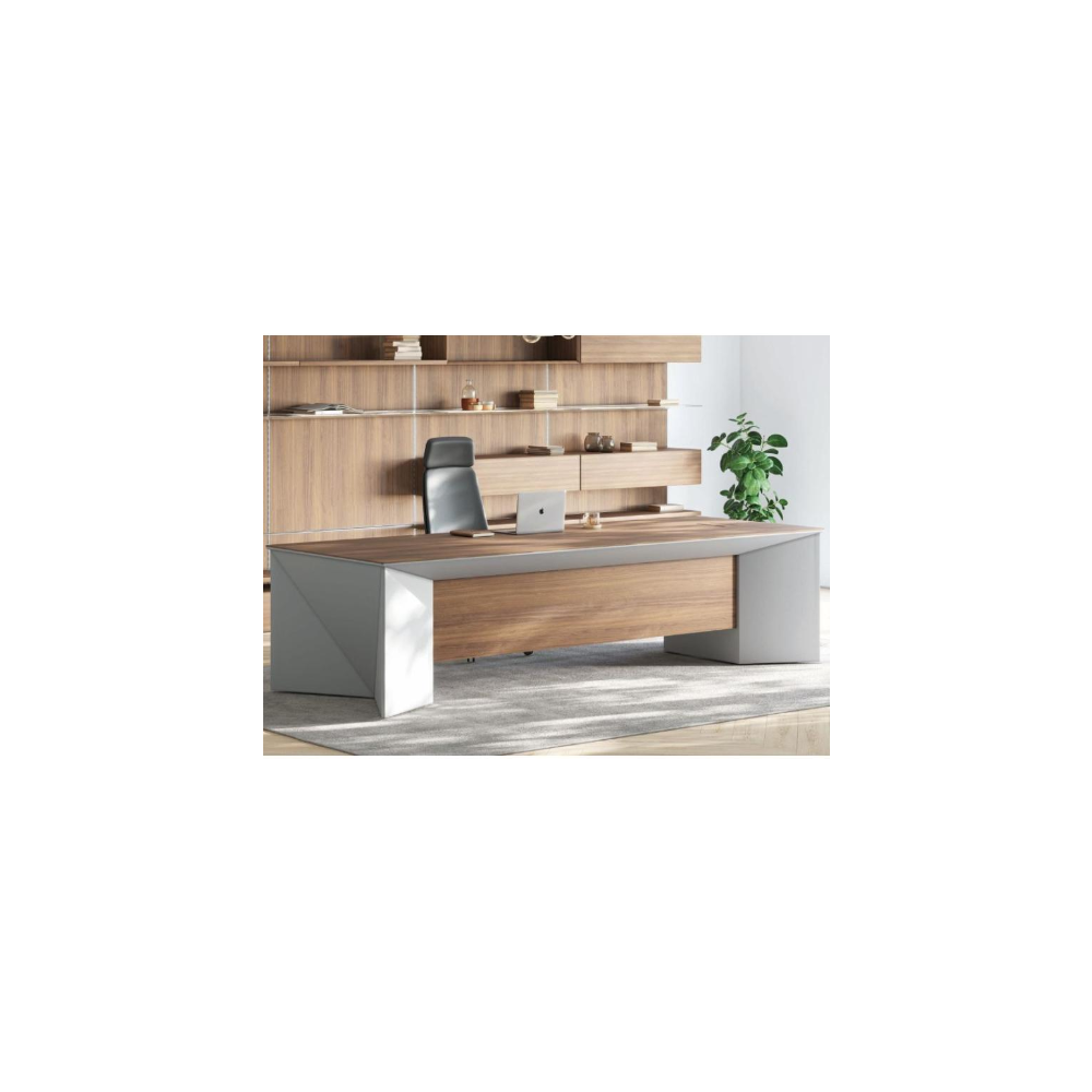 Escritorio de oficina ejecutivo rectangular de madera con estantes