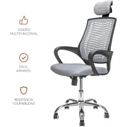 TOPLIVING Silla de Oficina Tipo Gerencial con Cabecera Ajustable Base Metálica para Home Office Silla