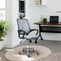 TOPLIVING Silla de Oficina Tipo Gerencial con Cabecera Ajustable Base Metálica para Home Office Silla
