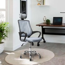 TOPLIVING Silla de Oficina Tipo Gerencial con Cabecera Ajustable Base Metálica para Home Office Silla