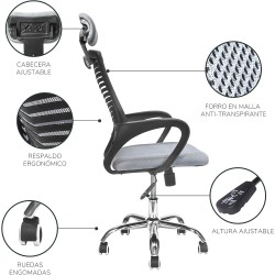 TOPLIVING Silla de Oficina Tipo Gerencial con Cabecera Ajustable Base Metálica para Home Office Silla