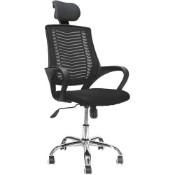 TOPLIVING Silla de Oficina Tipo Gerencial con Cabecera Ajustable Base Metálica para Home Office Silla