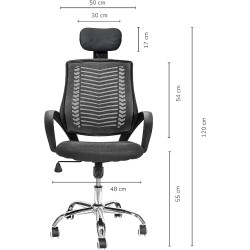 TOPLIVING Silla de Oficina Tipo Gerencial con Cabecera Ajustable Base Metálica para Home Office Silla