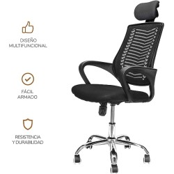 TOPLIVING Silla de Oficina Tipo Gerencial con Cabecera Ajustable Base Metálica para Home Office Silla