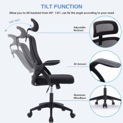 ZENSUKYE Silla de Oficina Ergonómica, Silla Escritorio Giratoria con Reposacabezas, Respaldo Ajustable y Altura Regulable