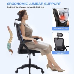 ZENSUKYE Silla de Oficina Ergonómica, Silla Escritorio Giratoria con Reposacabezas, Respaldo Ajustable y Altura Regulable