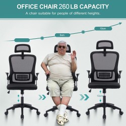 ZENSUKYE Silla de Oficina Ergonómica, Silla Escritorio Giratoria con Reposacabezas, Respaldo Ajustable y Altura Regulable