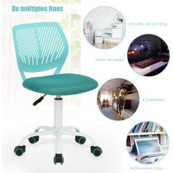 FurnitureR Silla de Escritorio de Trabajo de Oficina Silla de Estudio Ajustable para niños con Respaldo Medio Turquesa