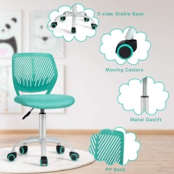 FurnitureR Silla de Escritorio de Trabajo de Oficina Silla de Estudio Ajustable para niños con Respaldo Medio Turquesa