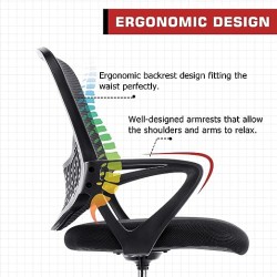 HOMEFLA de Dibujo de Malla de Respaldo Medio, Silla de Oficina con reposabrazos de pie (Negro)