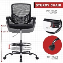 HOMEFLA de Dibujo de Malla de Respaldo Medio, Silla de Oficina con reposabrazos de pie (Negro)