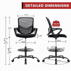 HOMEFLA de Dibujo de Malla de Respaldo Medio, Silla de Oficina con reposabrazos de pie (Negro)