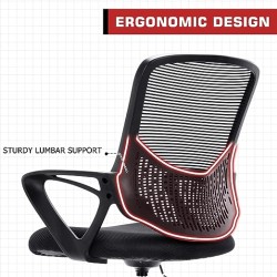 HOMEFLA de Dibujo de Malla de Respaldo Medio, Silla de Oficina con reposabrazos de pie (Negro)