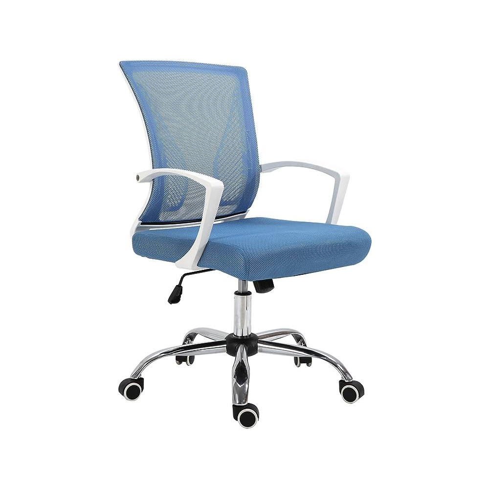 TOPLIVING Silla para Oficina Silla Operativa Semi Reclinable Asiento en Malla Cómoda Elegante Ruedas Silenciosas (Azul)