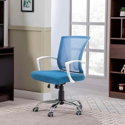 TOPLIVING Silla para Oficina Silla Operativa Semi Reclinable Asiento en Malla Cómoda Elegante Ruedas Silenciosas (Azul)