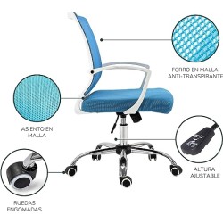 TOPLIVING Silla para Oficina Silla Operativa Semi Reclinable Asiento en Malla Cómoda Elegante Ruedas Silenciosas (Azul)