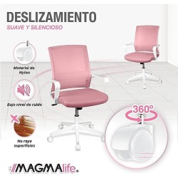 MAGMALIFE Moderna y Elegante, Silla Giratoria con Soporte Lumbar y Cómodos Descansabrazos (Rosa Pálido)