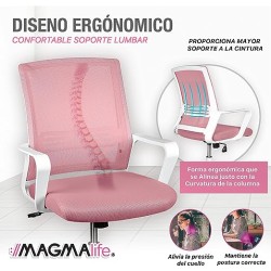 MAGMALIFE Moderna y Elegante, Silla Giratoria con Soporte Lumbar y Cómodos Descansabrazos (Rosa Pálido)