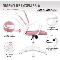 MAGMALIFE Moderna y Elegante, Silla Giratoria con Soporte Lumbar y Cómodos Descansabrazos (Rosa Pálido)