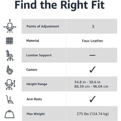 Amazon Basics - Silla de escritorio acolchada de oficina con reposabrazos, altura / inclinación ajustable