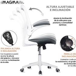 MAGMALIFE Silla de Escritorio Premium Ergonómica Modelo Cosmo (Gris Plata)