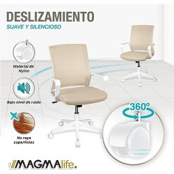 MAGMALIFE Moderna y Elegante, Silla Giratoria con Soporte Lumbar y Cómodos Descansabrazos (Beige Champagne)