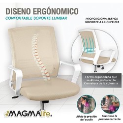 MAGMALIFE Moderna y Elegante, Silla Giratoria con Soporte Lumbar y Cómodos Descansabrazos (Beige Champagne)