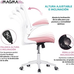 MAGMALIFE Silla de oficina Premium con altura reclinable y ajustable (Pale Pink)