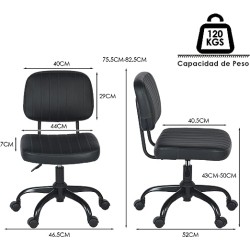 ARREDAMENTI Silla de Oficina en Casa,Silla de Trabajo Giratoria de Cuero de PU con Respaldo Bajo y sin Brazos