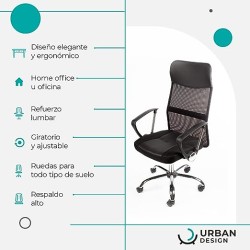 Urban Design - Silla Ejecutiva para Oficina - Cómoda y Ergonómica, con Soporte Lumbar Negro