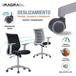 MAGMALIFE Silla de Escritorio Premium Ergonómica Modelo Estelar, Silla de Oficina con Reclinacion y Altura Ajustable (Gris)