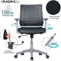 MAGMALIFE Silla de Escritorio Premium Ergonómica Modelo Estelar, Silla de Oficina con Reclinacion y Altura Ajustable (Gris)