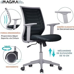 MAGMALIFE Silla de Escritorio Premium Ergonómica Modelo Estelar, Silla de Oficina con Reclinacion y Altura Ajustable (Gris)
