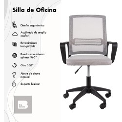 BIG ROOM Silla para Escritorio Oficina:Esta Hermosa Silla Moderna, con Soporte Lumbar, Tapizada en Mesh