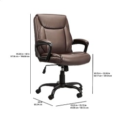 Amazon Basics - Classic Puresoft PU Silla de escritorio acolchada con respaldo medio y reposabrazos, marrón