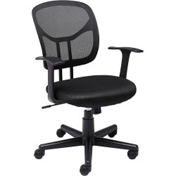 Amazon Basics - Silla de escritorio de malla, respaldo medio, ajustable, giratoria con reposabrazos, color negro
