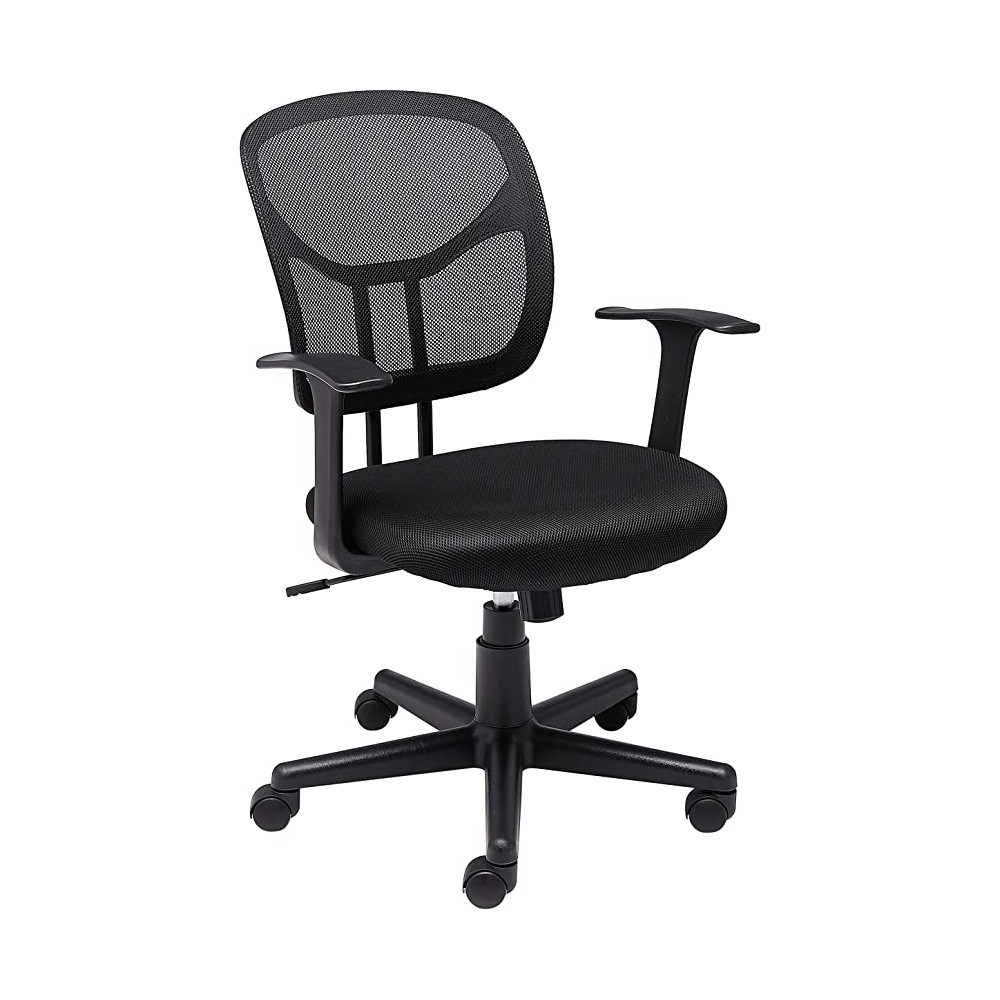 Amazon Basics - Silla de escritorio de malla, respaldo medio, ajustable, giratoria con reposabrazos, color negro