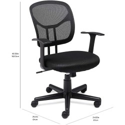 Amazon Basics - Silla de escritorio de malla, respaldo medio, ajustable, giratoria con reposabrazos, color negro