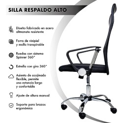 B BIG ROOM Silla Ejecutiva de Oficina Ergonomica Soporte Lumbar y Respaldo Alto 360° Altura Ajustable