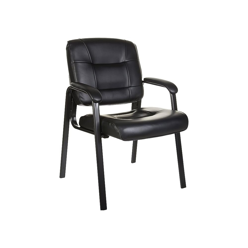 Amazon Basics - Silla de oficina clásica de piel sintética con marco de metal, color negro