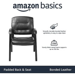 Amazon Basics - Silla de oficina clásica de piel sintética con marco de metal, color negro
