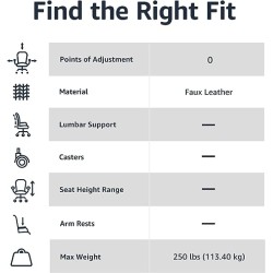 Amazon Basics - Silla de oficina clásica de piel sintética con marco de metal, color negro