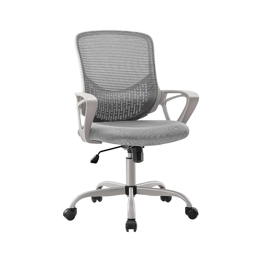 JHK Silla de Oficina ergonómica – Silla de computadora ejecutiva con cojín de Asiento de Espuma Suave y Soporte Lumbar, Gris