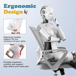 JHK Silla de Oficina ergonómica – Silla de computadora ejecutiva con cojín de Asiento de Espuma Suave y Soporte Lumbar, Gris