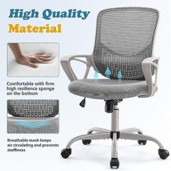 JHK Silla de Oficina ergonómica – Silla de computadora ejecutiva con cojín de Asiento de Espuma Suave y Soporte Lumbar, Gris