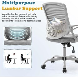 JHK Silla de Oficina ergonómica – Silla de computadora ejecutiva con cojín de Asiento de Espuma Suave y Soporte Lumbar, Gris