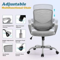 JHK Silla de Oficina ergonómica – Silla de computadora ejecutiva con cojín de Asiento de Espuma Suave y Soporte Lumbar, Gris