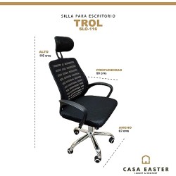 Casa easter Silla De Oficina Silla Ejecutiva Base Cromada Escritorio Economica Gran Calidad (TROL116/BLACK)