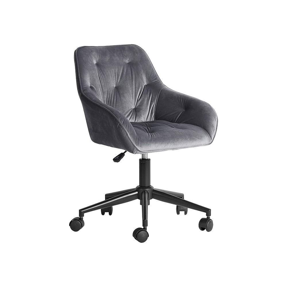 FurnitureR Silla de Trabajo con Brazo de Tela de Terciopelo de Estilo Scandinavian, Altura Ajustable, Patas de Hierro Gris